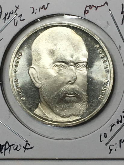 German Silver 10 Mark Coin Robert Koch Proof 1993