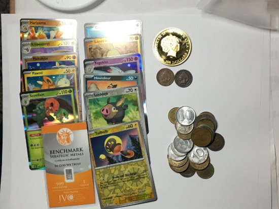 Collectors Lot Pokemon Cards Mint Holos Silver Bar Indian Cents Gold And More