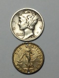 Mercury Silver Dime 1938 And Silver 1944 Ten Centavos Coin