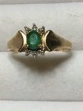 Emerald Columbian 10 Kt Gold And White Diamond Ring Natural Top End Gems Size 7