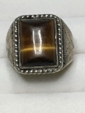 Sterling Silver Antique Native Cats Eye Ring Heavy 11.88 Grams