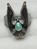 Sterling Silver 925 Vintage Ring Eagle With Opal 8+ Grams Size 9