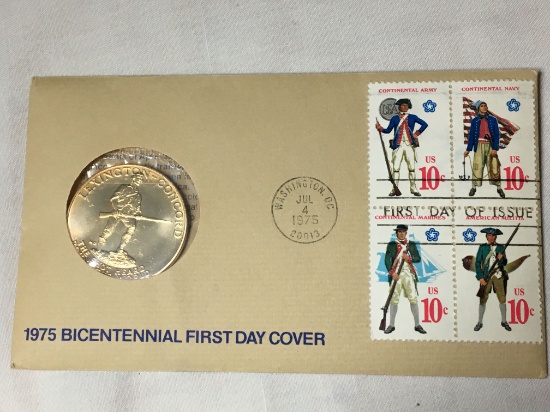1975 First Day Cover Paul Revere Token & 4 Stamps