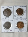 (4) Great Britian 1944, 1949, 1965 1/2 Penny, 1940 1 Penny