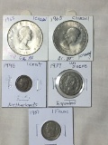 (5) Foreign Coins Great Britian, Belgium, Ecuador, Netherlands