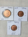 (3) United Kingdom Coins 1 Penny, 2 Pence