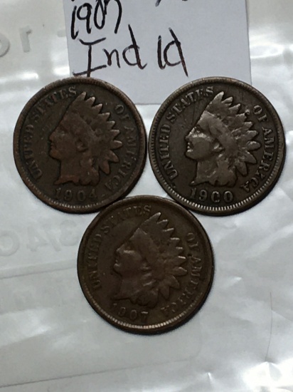(3) Indian Head Cent 1900, 1904, 1907
