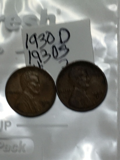 (2) Lincoln Wheat Cent 1930 D, & S