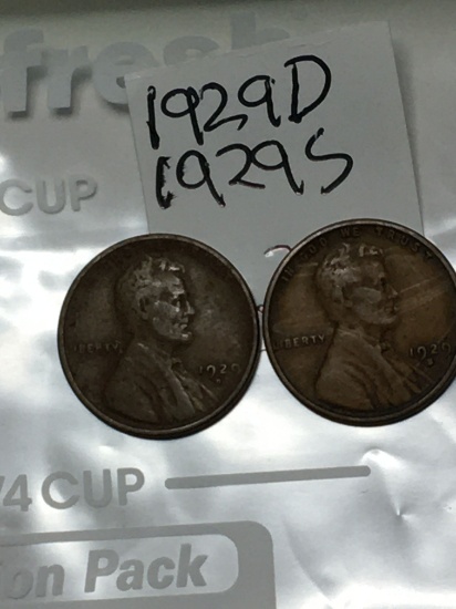 (2) Lincoln Wheat Cent 1929 D, & S