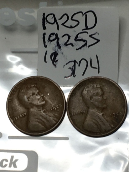 (2) Lincoln Wheat Cent 1925 D, & S
