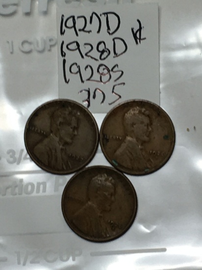 (3) Lincoln Wheat Cent 1927 D, 1928 D, & S