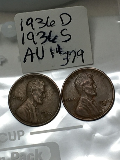 (2) Lincoln Wheat Cent 1936 D, & S