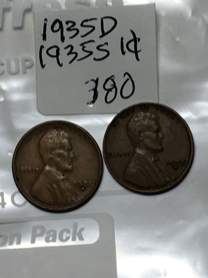 (2) Lincoln Wheat Cent 1935 D, & S
