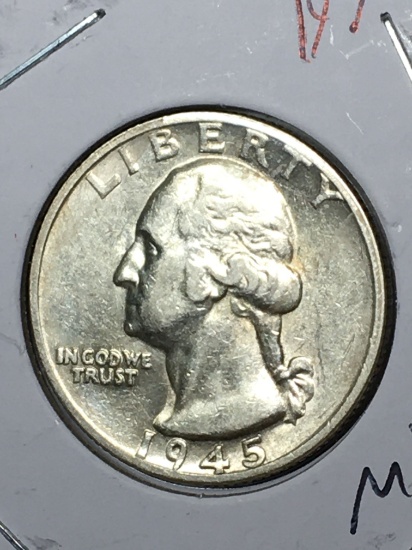 Washington Silver Quarter 1945 S Key Date