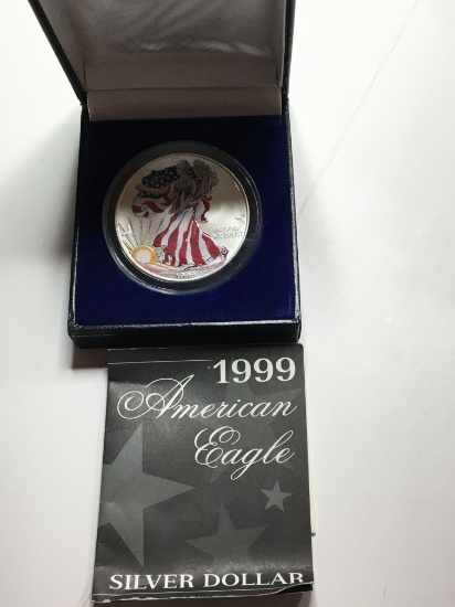 American Silver Eagle Rainbow Colorized 1999 1 Troy O Z Silver In Display Case