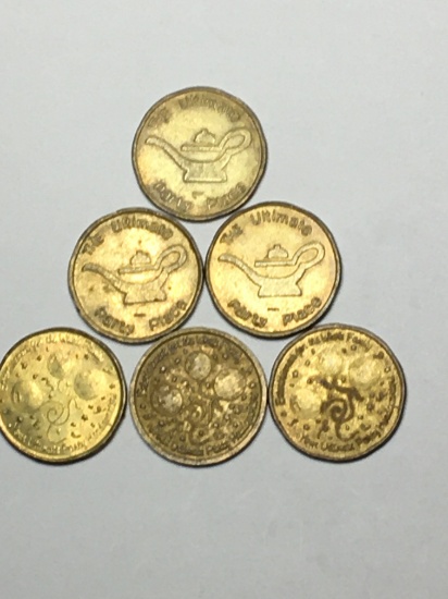 Vintage Namco Game Tokens And Aladins Castle 6 Copper Tokens