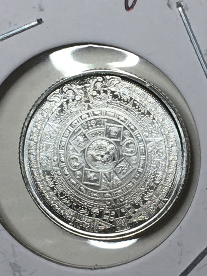 Aztec Calendar .999 Fine Silver 1/10th oz Round Blazing Gem