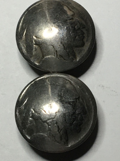 Antique Buffalo Nickel Buttons Lot Of 2