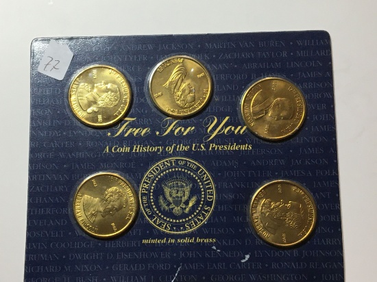 Presidential Copper Coin Set Gem Lincoln Madison  Tyler Johnson Harrison 5 Coins Sealed