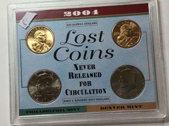 2004 Sacagwea Dollar And Kennedy Half Set In Display Case Gem Coins