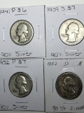 Silver Quarter Lot Of 4 Carded Nice Coins $1 Face Value