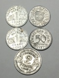 Antique Aluminum Coins France And Germany 1920 To 1947 5 Coins
