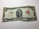 2 Dollar Bill 1953 Red Seal Off Cut Error Nice Condition