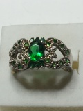 Sterling Silver Antique Yellow Sapphire And Green Emerald Ring Natural Gems 2 Cts 5.5+ Grams