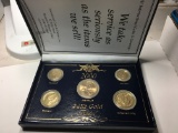 24 Kt Gold Plated 2000 Coin Collection Dollar Quarter, Dime, Nickel & Penny In Box With C O A