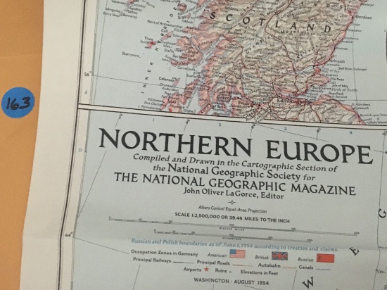1954 Northern Europe National Geographics Map