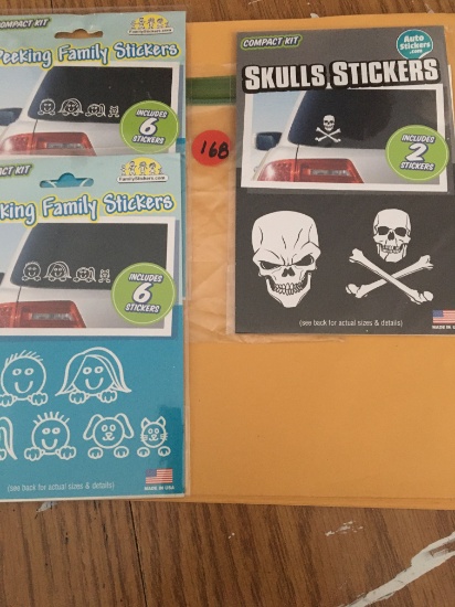 (3) Pack Auto Window Stickers 2 Peeking Family 1 Skull & Crossbones