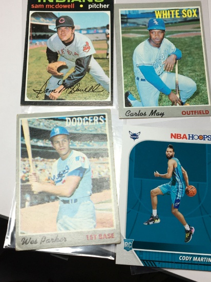 (5) Sports Trading Cards   Sam Mc Dowell Wes Parker    Carlos May    Cody Martin