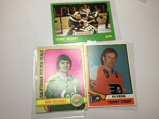 (3) N H L Cards 1972-73 Ivan Boldirev  1973-74 Cesare Maniago  1974-75 Terry Crisp