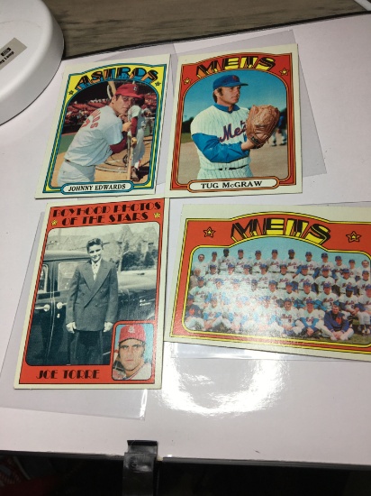 (4) CARDS  METS TUG McGRAW, JOE TORRE, METS TEAM RECORD, ASTROS  JOHNNY EDWARDS
