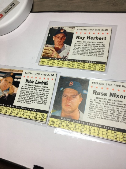 (3) 1961 Cards S.F. Giants Hobie Landrith  Red Sox Russ Nixon  K.C. Athletics Ray Herbert