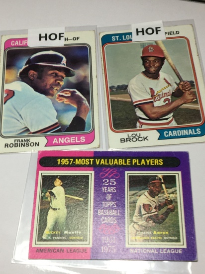 (3) Hall Of Fame Cards Mickey Mantle/ Hank Aaron   Frank Robinson  Lou Brock