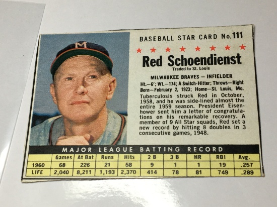 1961 Milwaukee Braves Infielder Red Schoendienst