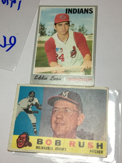 (2) 1970 Cleveland Indians Short Stop Eddie Leon      Milwaukee Braves Pitcher Bob Rush