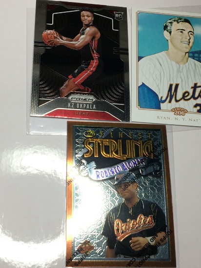 (3) Sports Cards  Orioles Roberto Alomar   Mets Nolan Ryan   Miami Heat Kz Okpala