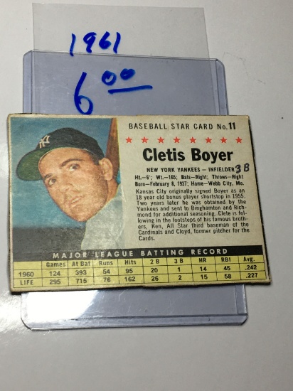 1961 New Tork Yankees Infielder Cletis Boyer 3rd Base