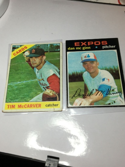 (2) Sports Cards 1966 Cardinals Catcher Tim Mccarver  1971 Expos Pitcher Dan Mcginn