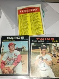 (3) Cards 2 1971 Cardinals Nelson Briles  Twins Frank Quilici Tops 3rd Series Checklist Card