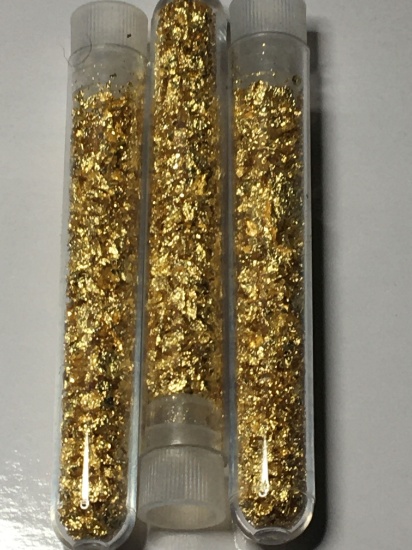 (3) Vials 14kt Guilded Gold Flake