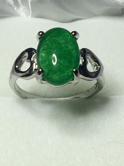 Sterling Silver Ring, Green Stone