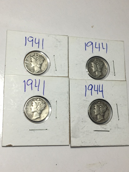 (4) Mercury Dimes 1941, 1941, 1944, 1944