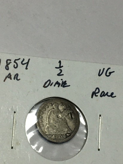 1854 1/2 DIME WITH ARROW, RARE VERY GOOD