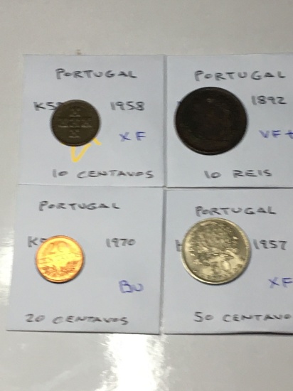 Portugal 1958 10 Centavos Extra Fine, 1892 10 Reis Very Fine+, 1970 20 Centavos Bu,
