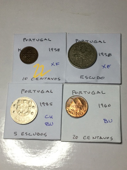 Portugal 1958 10 Centavos Extra Fine, 1958 Escudo Extra Fine, 1985 5 Escudos Choice Bu