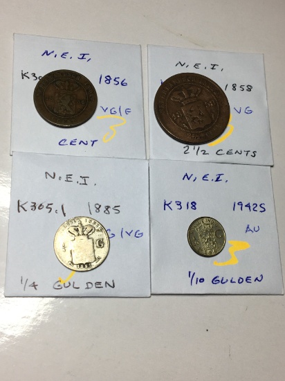 Netherlands East Indies 1856 Cent Very Good/ Fine, 1858 2 1/2 Cent Very Good