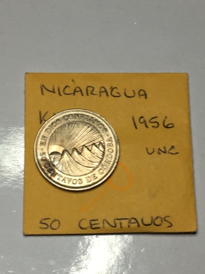 Nicaragua 1956 50 Centavos Unc (small Stain)